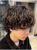 渋谷波巻きパーマメンズカットルーズパーママッシュウルフ緩め