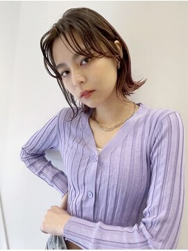 トルネード(TORNADO) 切りっぱなし 前下がりボブ 波パーマ ピンクアッシュ t326