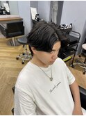 スーツツーブロック束感黒髪シークレットパーマ流行