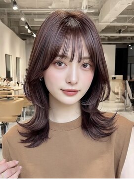 ケシキ 表参道 原宿(kesiki.) ミディアムレイヤー顔周りカットハッシュカットワンホンレイヤー