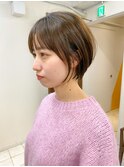 丸みショートボブ/透明感ブラウン/ひし形ショート/丸みショート