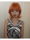 ボブレイヤーカットハイトーンネオンオレンジカラー