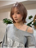 ミルクティーベージュダブルカラーミルクブラウン海外風ボブ原宿