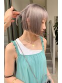 ボブ/大人かわいい/フェザーバング/透け感グレージュ