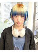 ショートボブデザインハイトーンルーツカラー×裾カラー
