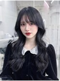 黒髪ボブルフネビージュ小顔ワンレン顔まわり韓国レイヤーカット