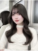 オリーブグレージュ/韓国くびれヘア/顔まわりカット上野