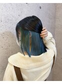 インナーカラーボブブリーチダブルカラーブルー池袋美髪髪質改善