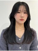 暗髪ヘア　透明感カラー　韓国風くびれアレンジ【天神/今泉】