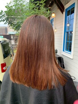 アズグロウヘアー(AS GROW HAIR) アプリコットオレンジナチュラルストレート × ミディアムボブ