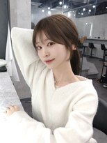 ラベル 渋谷(LAVEL)&nbsp;シースルーバング×ブリーチなしオリーブベージュ