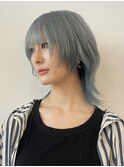 ペールブルーレイヤーカットダブルカラーハイトーン