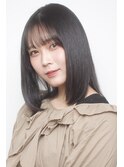ミディアムレイヤー黒髪ストレート20代30代40代前髪ありぱっつん