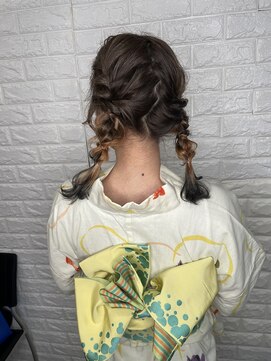 浴衣ヘアセット☆編み込み/ツイン/浴衣/浴衣着付