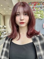 ミンクス 原宿店(MINX)&nbsp;くびれボルドーカラー前髪ピンクベージュインナーグレージュ