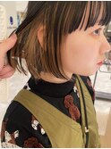 ケアブリーチインナーカラーボブ前髪顔周りレイヤーカット