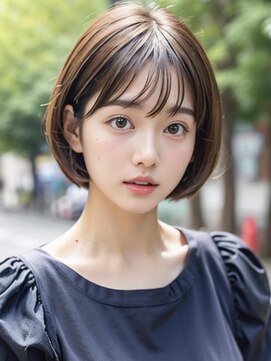 ムウ 難波(MOU) ナチュラルボブワイドバングホワイトブロンド外はね美髪20代30代