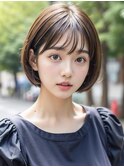 ナチュラルボブワイドバングホワイトブロンド外はね美髪20代30代