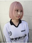 ハイトーンケアブリーチホワイトピンクカラーボブ