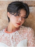 大人可愛い20代30代40代黒髪前下がりひし形小顔ボブ丸みショート