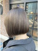 髪質改善前下がりボブ大人ボブ脱白髪染めハイライト