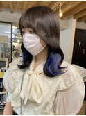 学校・仕事で隠せるインナーカラーブルー　岐阜美容室