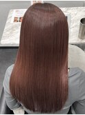 ロングヘアーコーラルピンクカラー　髪質改善　赤坂見附