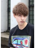 無造作パーマ ミルクティーベージュ ソフトツーブロックマッシュ