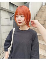 ジーナ オモテサンドウ(XENA) ハイトーン×オレンジカラー×ウルフカット(表参道)