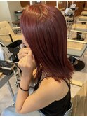 暖色カラーダブルカラーレッドブラウン赤ピンクブラウンボブ