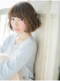 mod's天神/くすみベージュ韓国風巻き毛先パーマＡラインボブa