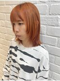 ★くびれヘアアプリコットオレンジ夏ハイライトカラー