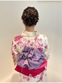 浴衣着付け 帯2種でお花のアレンジ結び