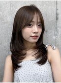 美髪イメチェンくびレイヤーミディアムワイドバングヘア