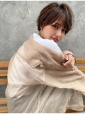 マロンベージュAラインボブドレスヘアかきあげロング