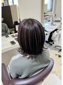 ピンクハイライトカラー×外ハネボブ