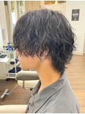 緩め波巻きスパイラルパーマセンターパートウルフサーフカール