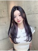 ★丸型逆三角ホワイトグレージュデジタルパーマチェリーブラウン