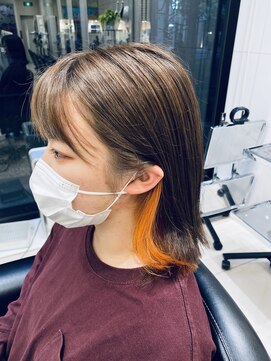 サロンドユー ベルポート本店(SALON DE U) 外ハネボブ×ヌーディーカラー×イヤリングカラー×テラコッタ