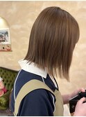 ブリーチなしベージュ 切りっぱなしボブストレートボブ 縮毛矯正