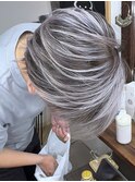 【筋感強め】ホワイトシルバーバレイヤージュ×ブリーチ３回