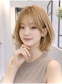 ★大人可愛いミディアムレイヤー/シャンパンベージュ/韓国巻き/