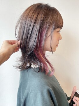 モリオフロムロンドン 原宿本店(morio from London) 【morio 原宿】インナーカラーミディアムレイヤーウルフ　ピンク