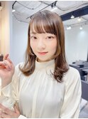 くびれヘア/くびれミディアム/斜めバング/シースルーバング