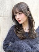 韓国小顔前髪ワンカールレイヤーカットグレージュ