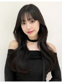 ぱっつん前髪暗髪ロング韓国ヘアMI-11