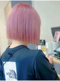 ハイトーンピンク×切りっぱなしボブ　ダブルカラー/丸型卵型