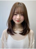 小顔 前髪 レイヤーカット くびれヘア  アプリコットオレンジ"
