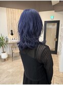 ミディアムレイヤーウルフブルーラベンダーケアブリーチ
