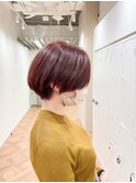 髪質改善トリートメント_マロンベージュ Aラインボブ かきあげ